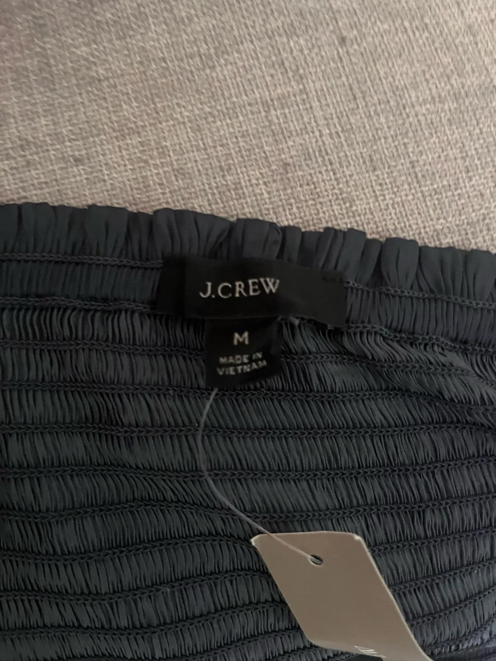J Crew Smocked Navy Square-Neck Long Sleeve Top